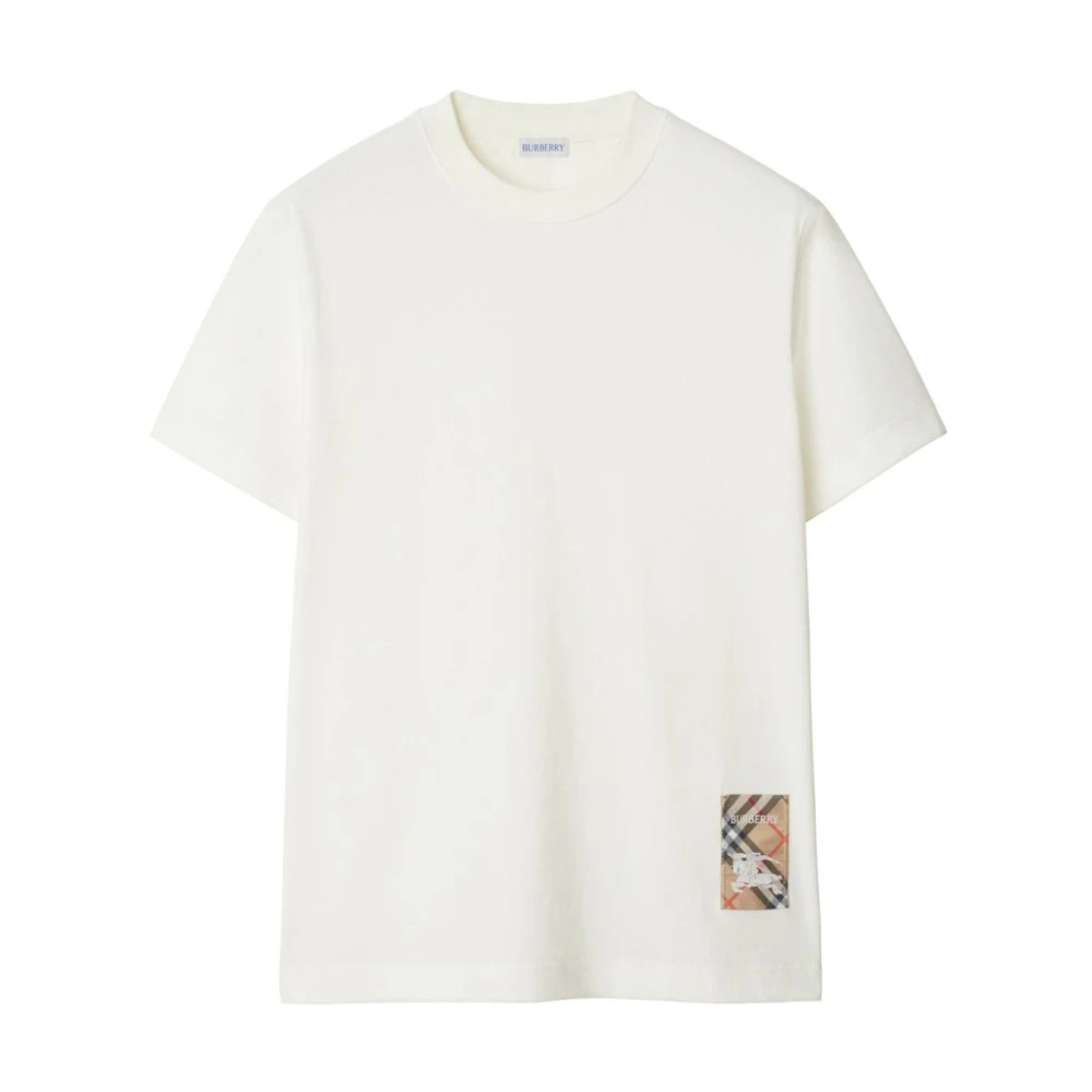 Burberry, T-Shirts, male, White, M, Check-pattern Jersey Crew Neck T-shirts