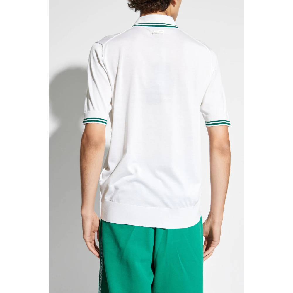 Dolce & Gabbana Zijden polo met logo applicatie White Heren