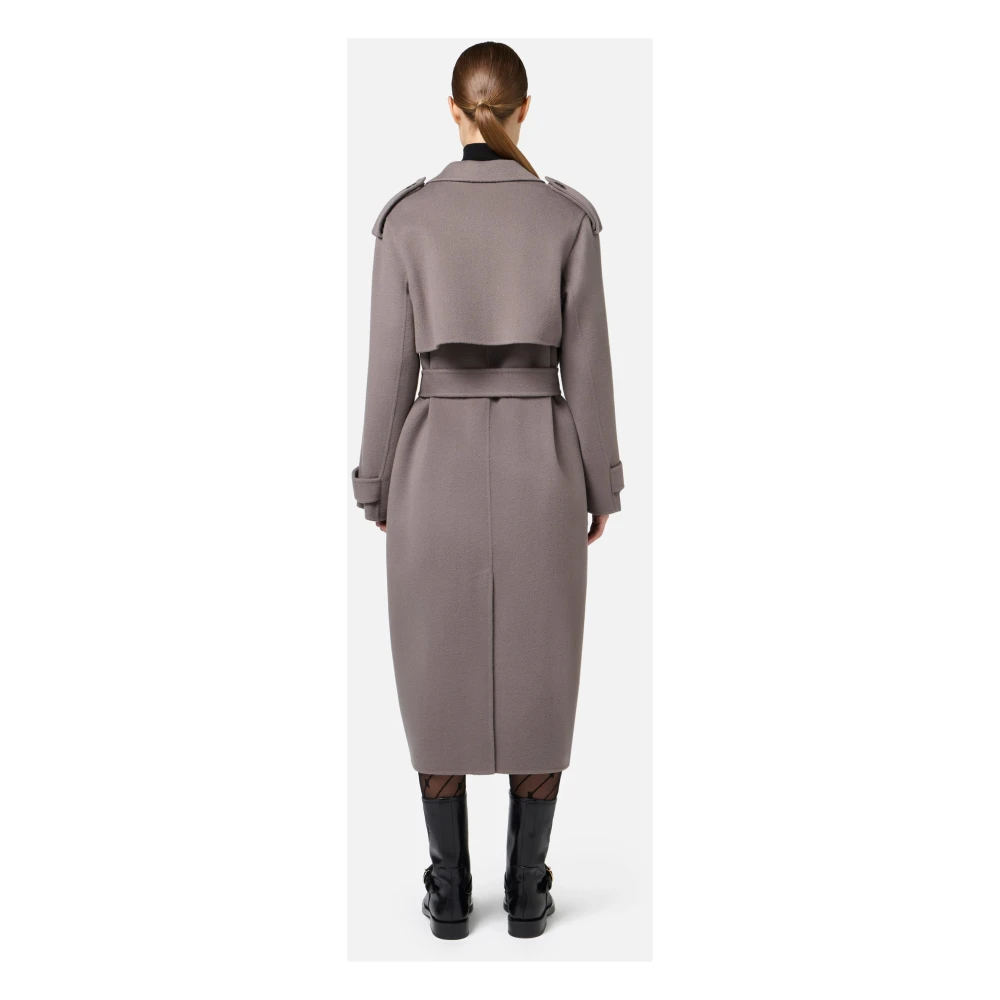 Elisabetta Franchi Wollen Trenchcoat Gray Dames