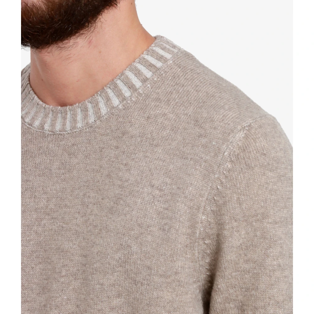 Gran Sasso Geribbelde Crew Neck Sweater Blend Beige Heren