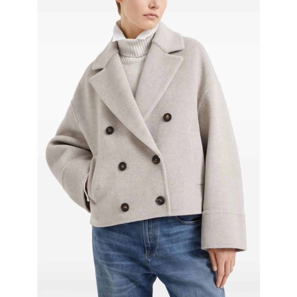 BRUNELLO CUCINELLI Dubbelrijige wol-kasjmierjas Beige Dames