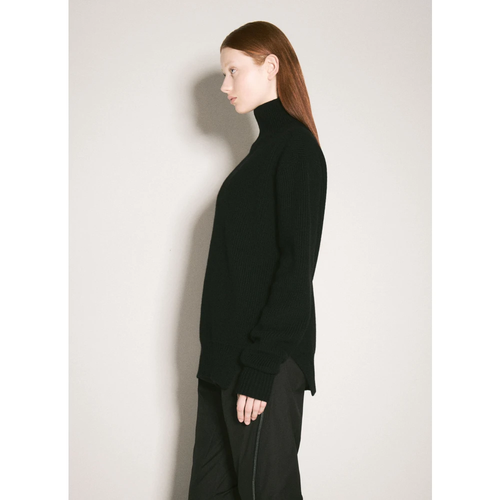Rick Owens Wollen Fisherman Trui V-Hals Ribgebreide Boorden Black Dames