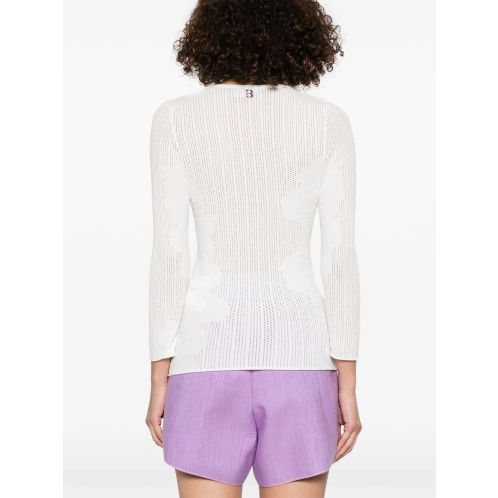 Blugirl Witte V-Hals Trui Met Textuur White Dames