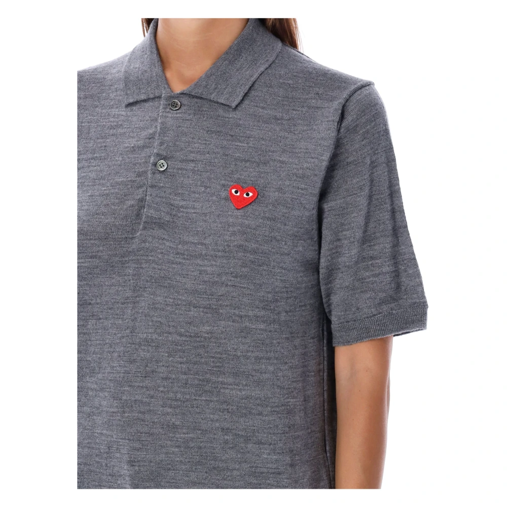 Comme des Garçons Rood Hart Gebreid Poloshirt Grijs Gray Dames