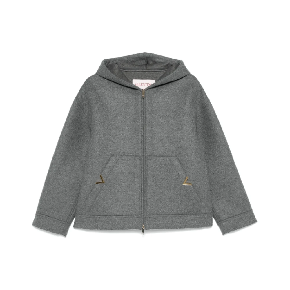 Valentino Oversized VLogo Signature Wollen Jas Gray Dames