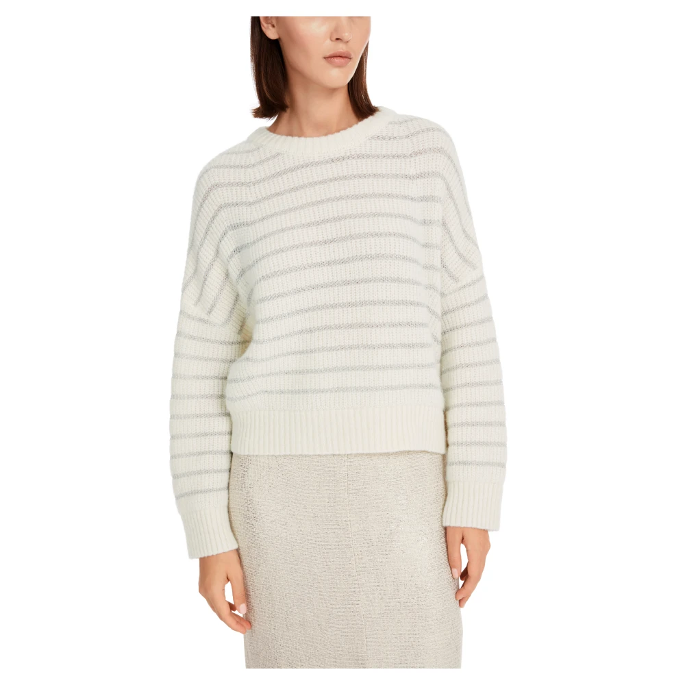 Marc Cain Gestreepte Oversized Gebreide Trui White Dames