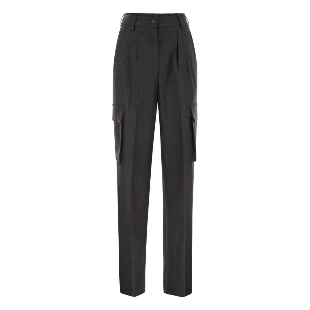 Herno Damen Grau High-Waisted Cargo-Hose Mit Bundfalten