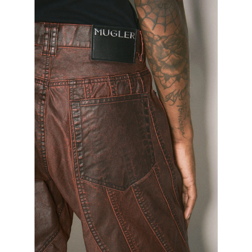 Mugler Gewaxte Vampire Spiral Jeans Paneelconstructie Red Heren