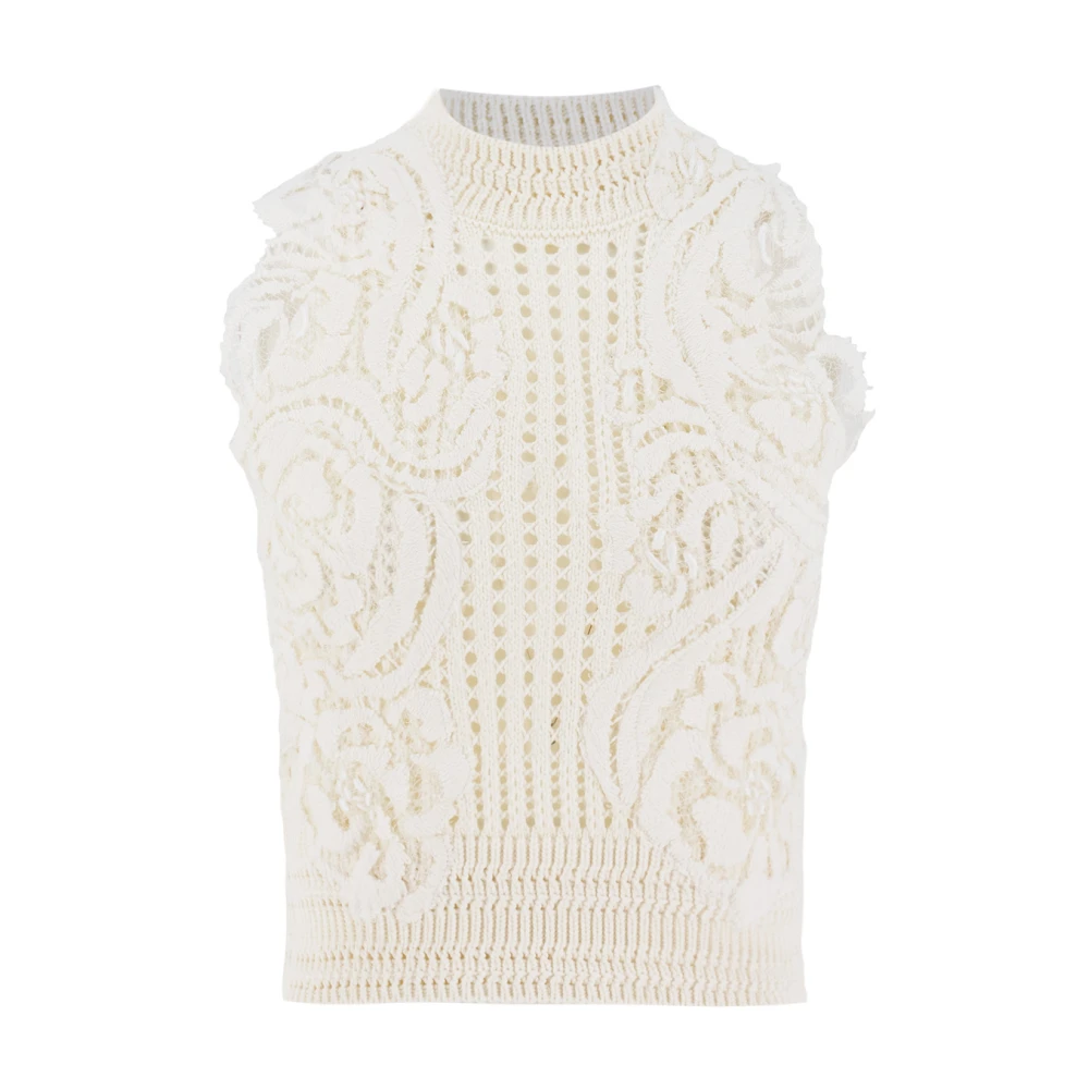 Ermanno Scervino Elegante Bloemen Gebreide Top White Dames