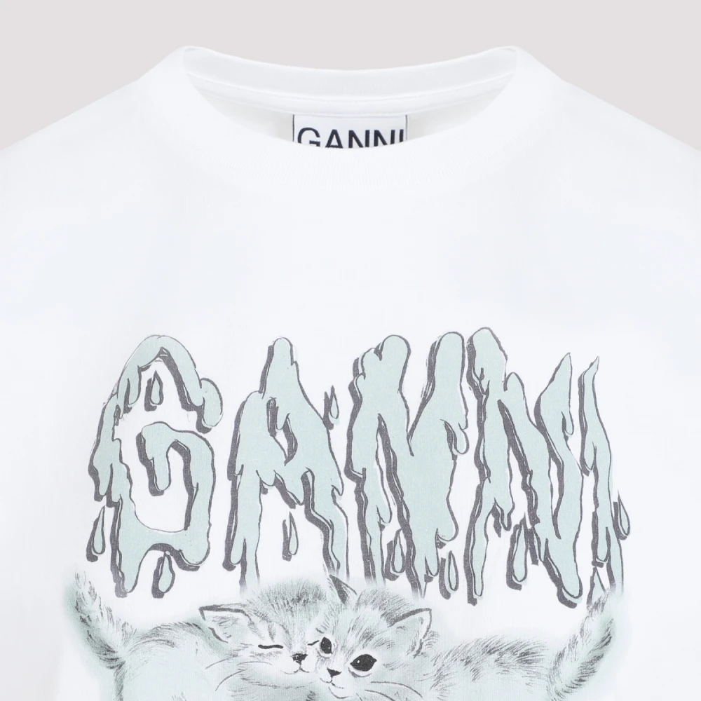 Ganni Love Cats Relaxte T-shirt White Dames