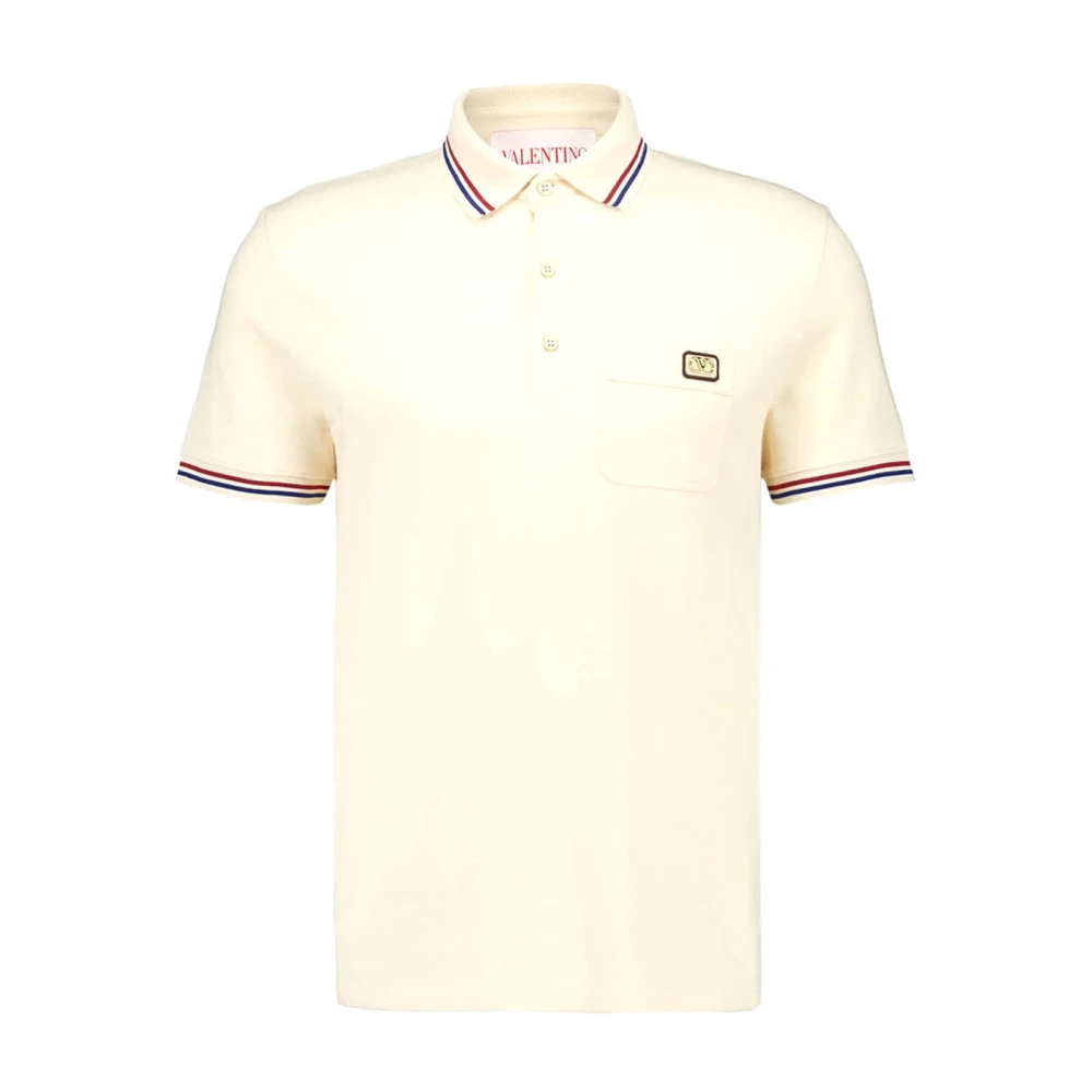 Valentino Polo Shirt met Geribbelde Kraag en Logo Detail Beige Heren