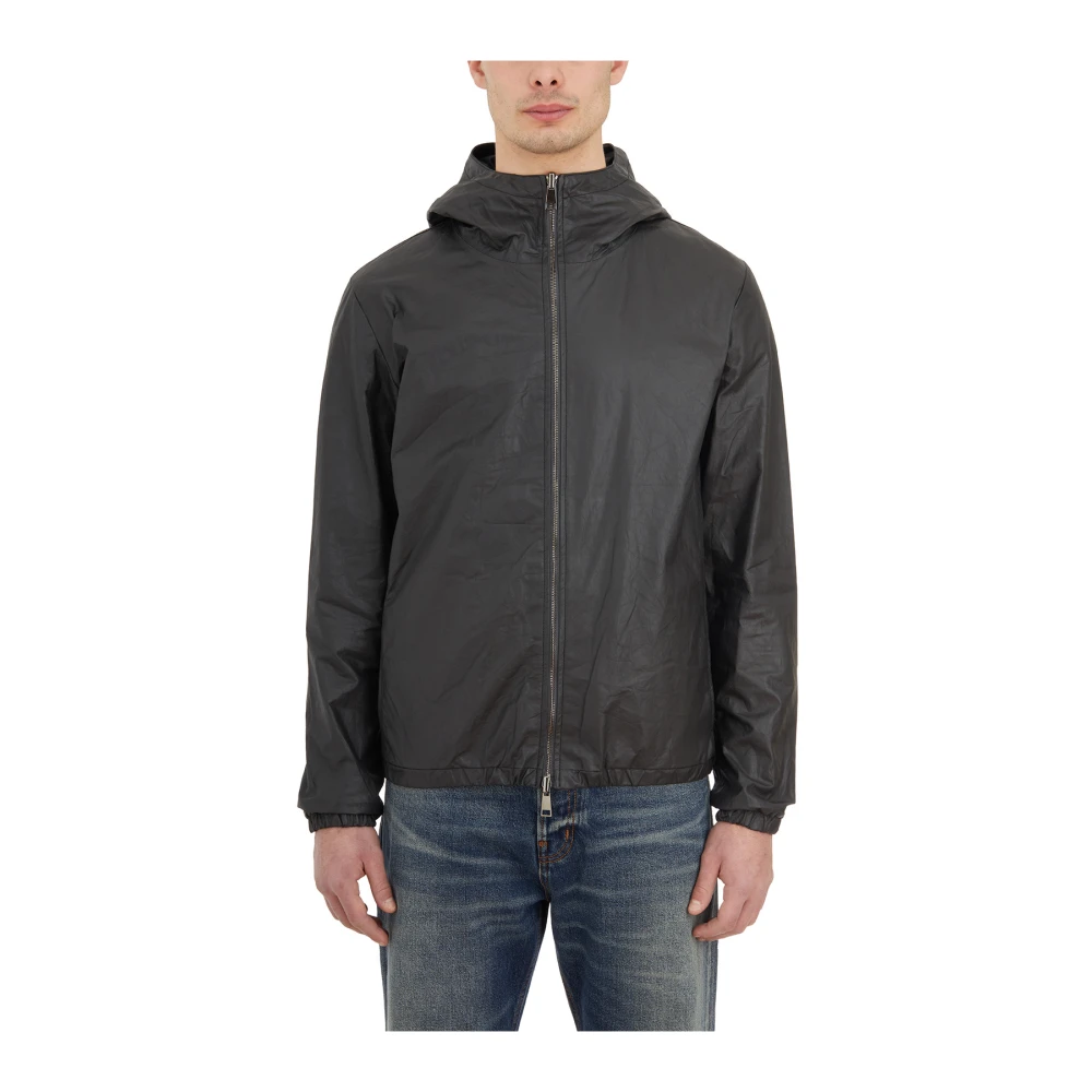 Giorgio Brato Leren jas met capuchon Black Heren