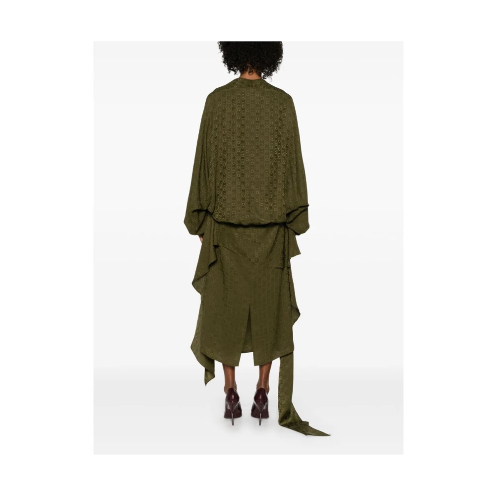 Salvatore Ferragamo Olijfgroene Gedrapeerde Panel Jurk Green Dames