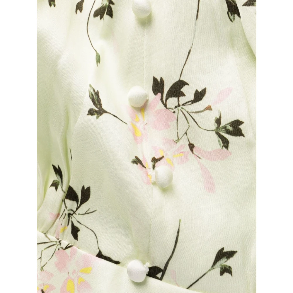 Self Portrait Elegante Groene Bloemen Midi Jurk Green Dames
