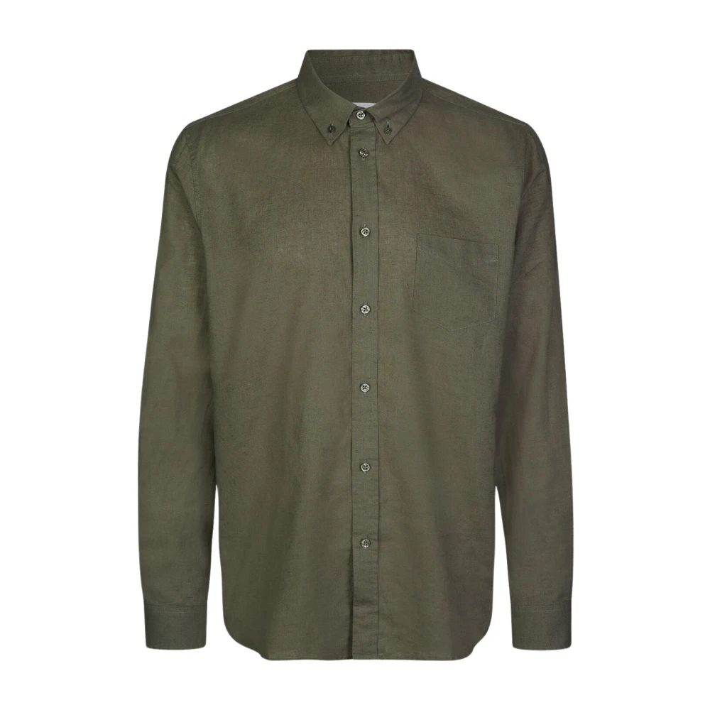 Samsøe Linnenmix Shirt met Lange Mouwen Green Heren