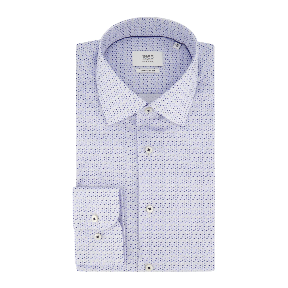 Eterna Casual Blauw Bedrukt Overhemd Blue Heren