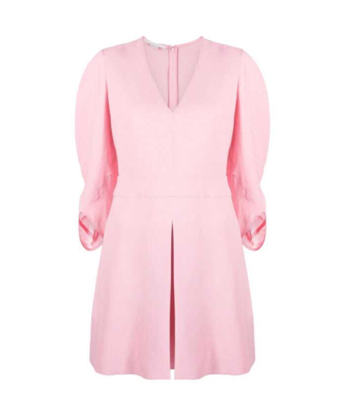 robe-rose-a-plis-creux-et-col-en-v