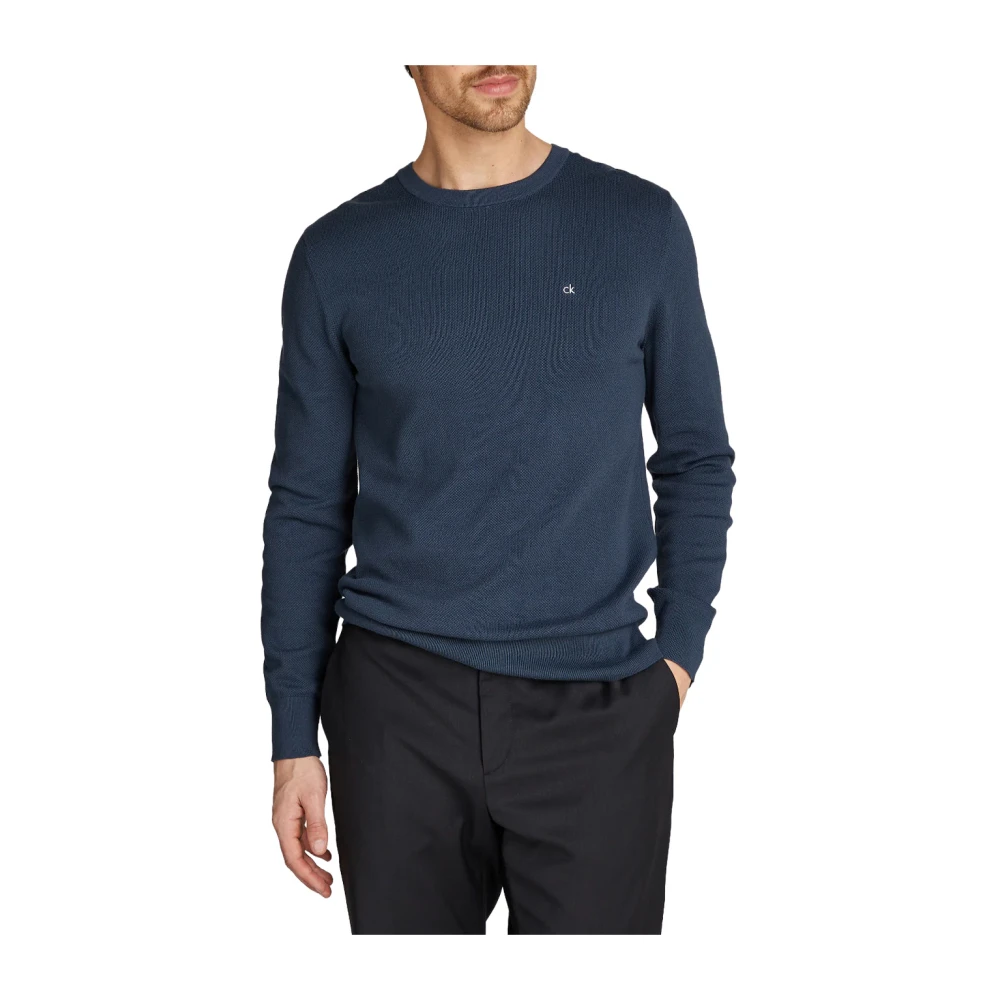 Calvin Klein Men's Blue Round-Neck Knitwear, Xs, Maglia In Piqué