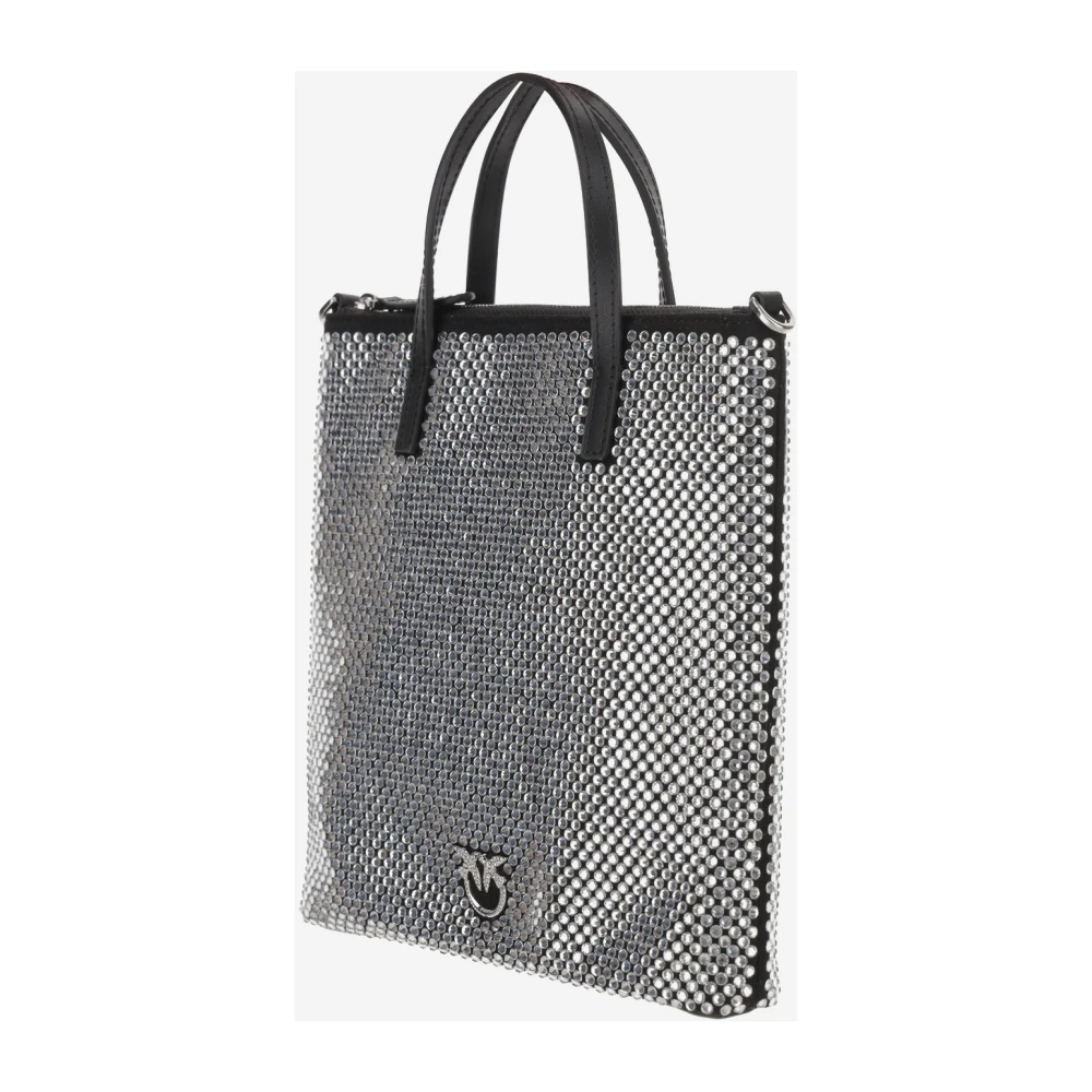 pinko Rhinestone Leren Schoudertas Black Dames