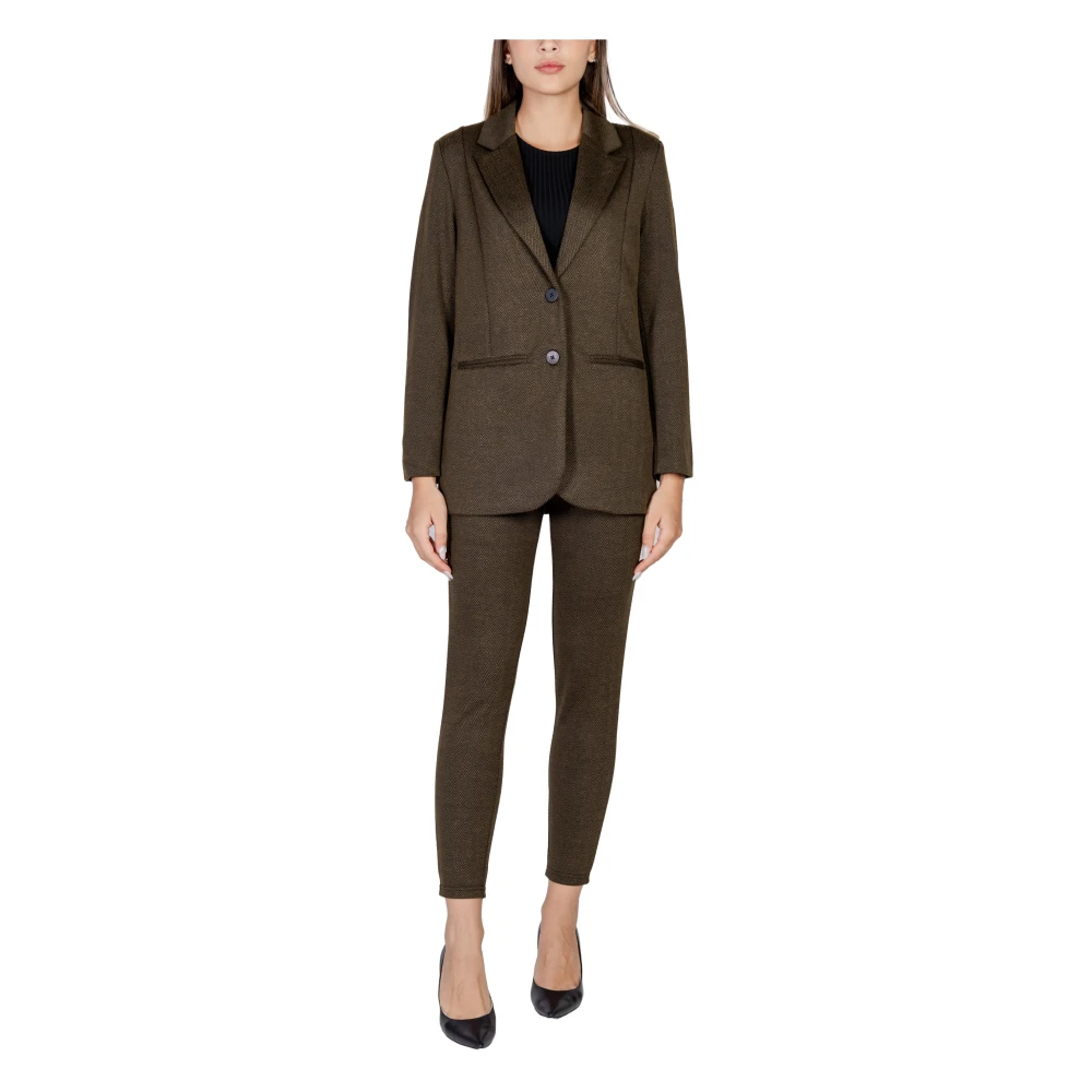 Ichi Jacquard Oversize Blazer Herfst Winter Collectie Green Dames