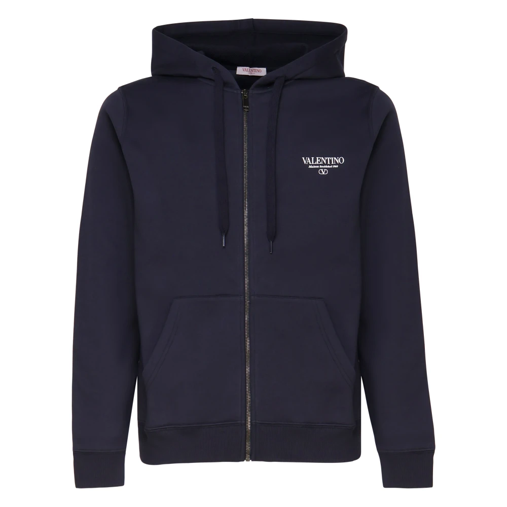 Valentino Garavani Zwarte Katoenen Hoodie Kangoeroezakken Blue Heren