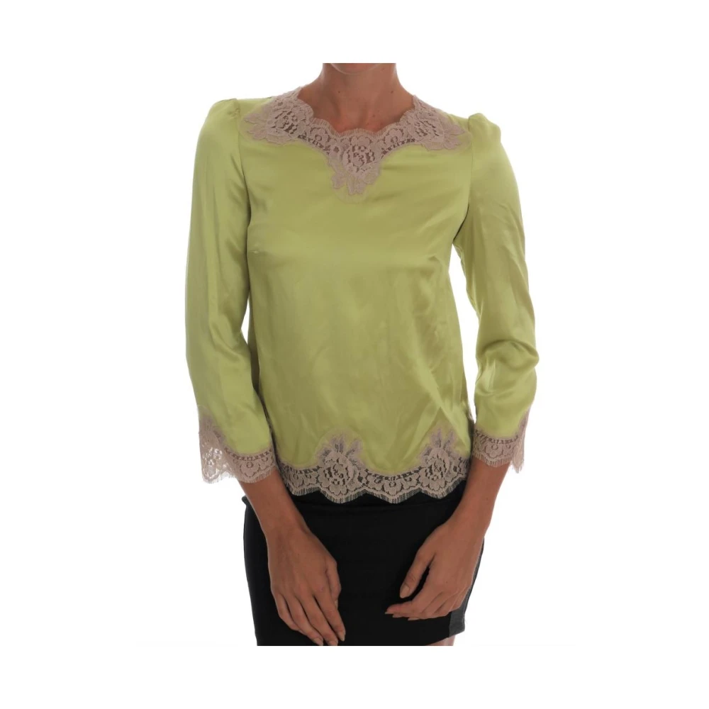 Dolce & Gabbana Women's Green Blouses, 2XS, Silk Floral Lace Blouse