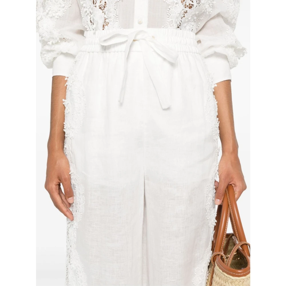 Zimmermann Witte Linnen Wijde Pijp Broek met Bloemenkant Applicatie White Dames