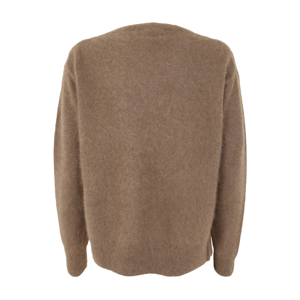 C.T.plage Camel Crew Neck Sweater with Side Slits Brown Dames