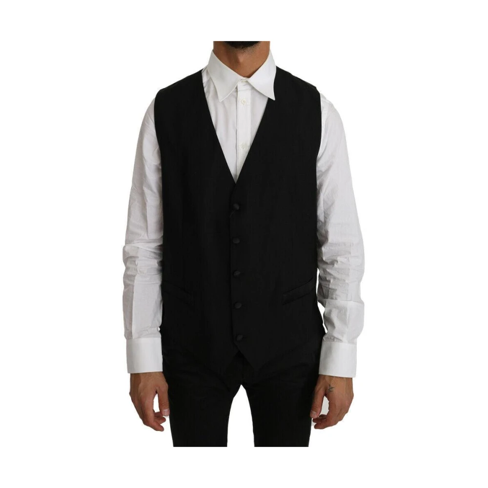 Dolce & Gabbana , Waistcoats, Male, Black, M, Upgrade Your Formal Look With This Wool Silk Vest