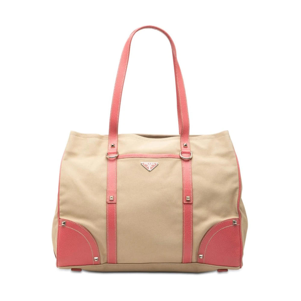 Prada Vintage Women's Beige Pre-Owned Canvas Tote Bag