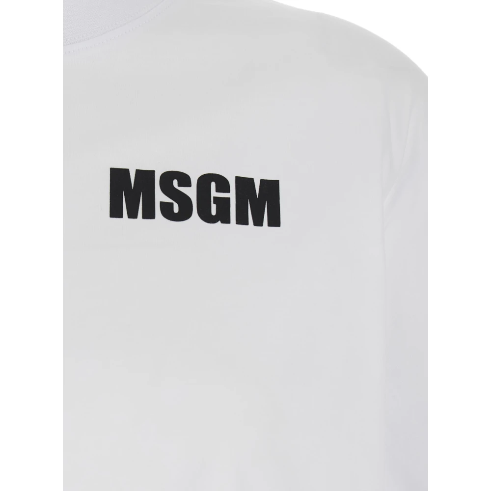 Msgm Wit Logo Print Crop T-Shirt White Dames