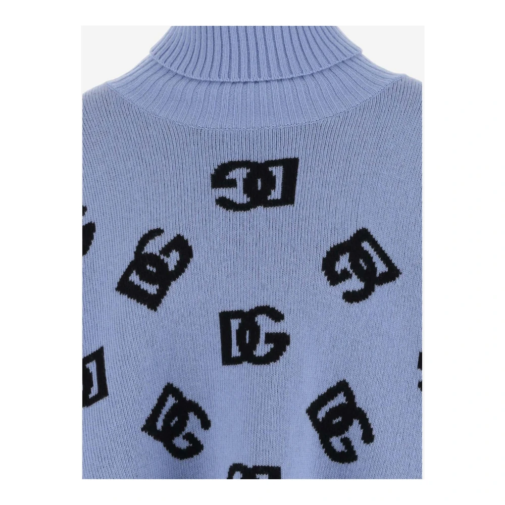 Dolce & Gabbana Wollen Poncho met DG Logo Motif Blue Dames