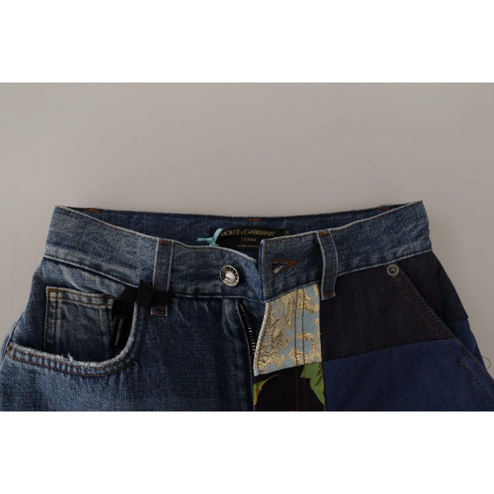 Dolce & Gabbana Patchwork Jacquard Denim Relaxed Jeans Multicolor Dames