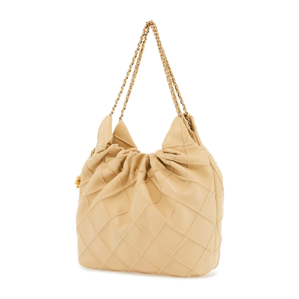 TORY BURCH Gewatteerde Leren Mini Tas met Gerimpelde Rand Beige Dames
