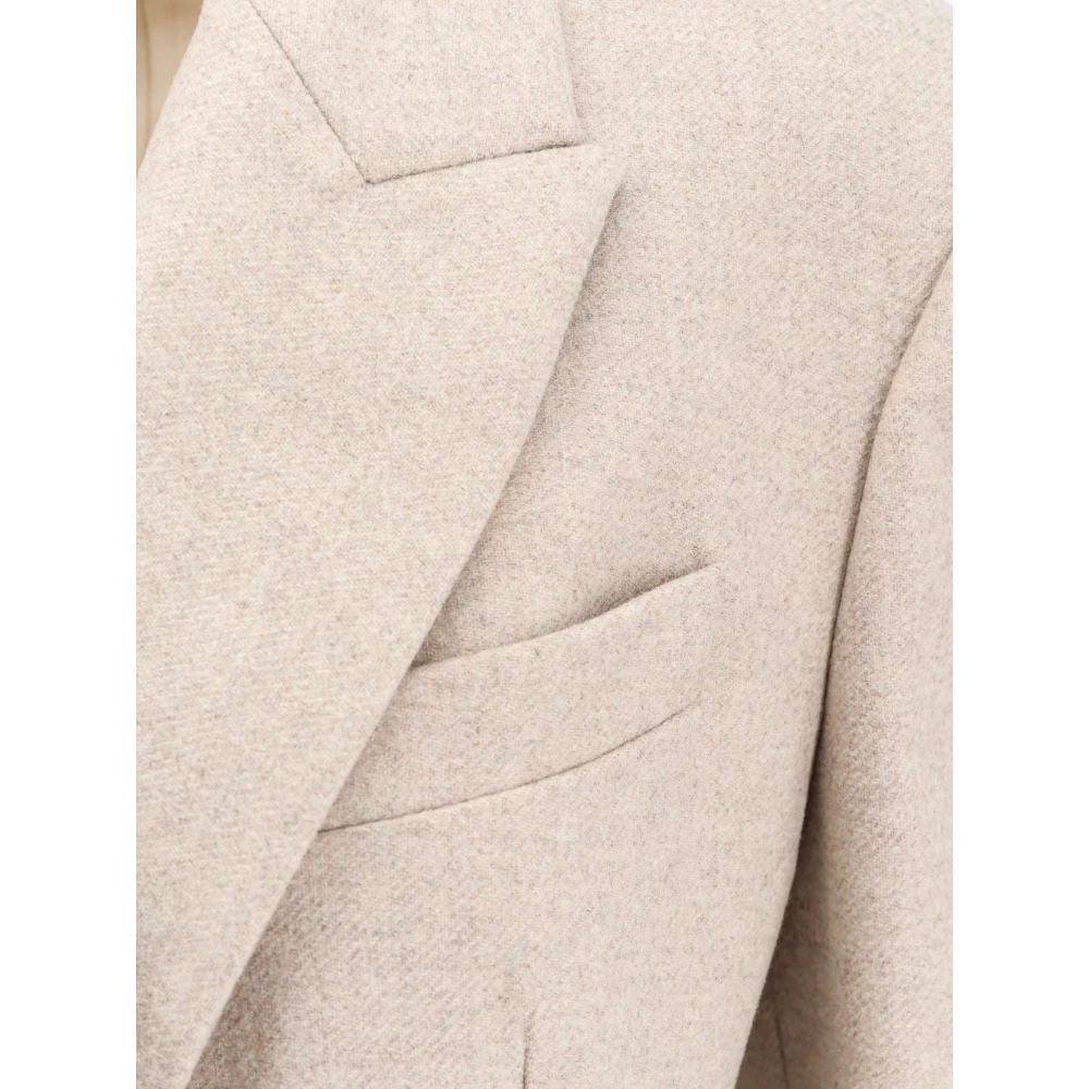 BRUNELLO CUCINELLI Wollen Dubbelrijige Piek Revers Jas Beige Dames
