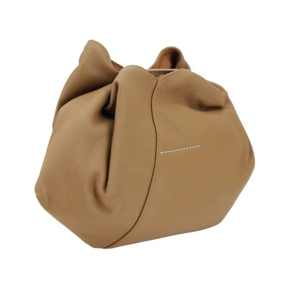 MM6 Maison Margiela Gestructureerde leren handtas met bovenhandvat Brown Dames