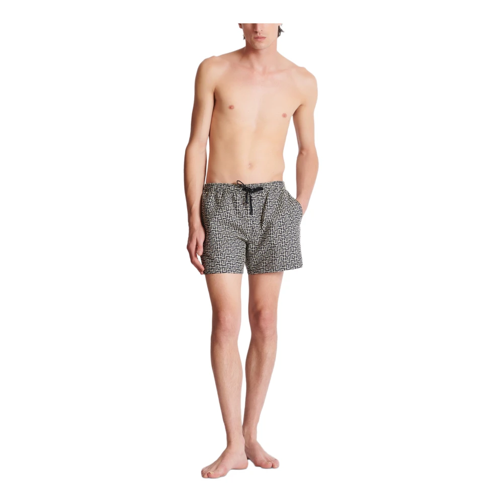 Balmain Gedrukte PB Labyrint zwemshorts Black Heren