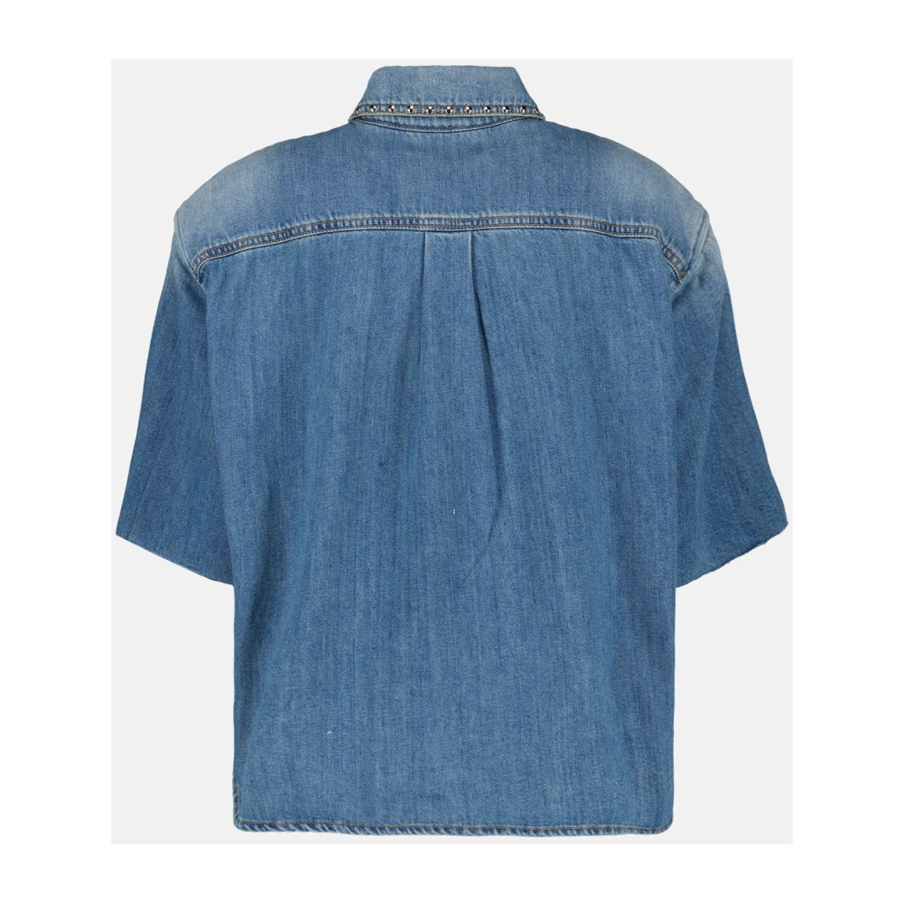 Victoria Beckham Denim Overhemd met Klassieke Kraag en Korte Mouwen Blue Dames