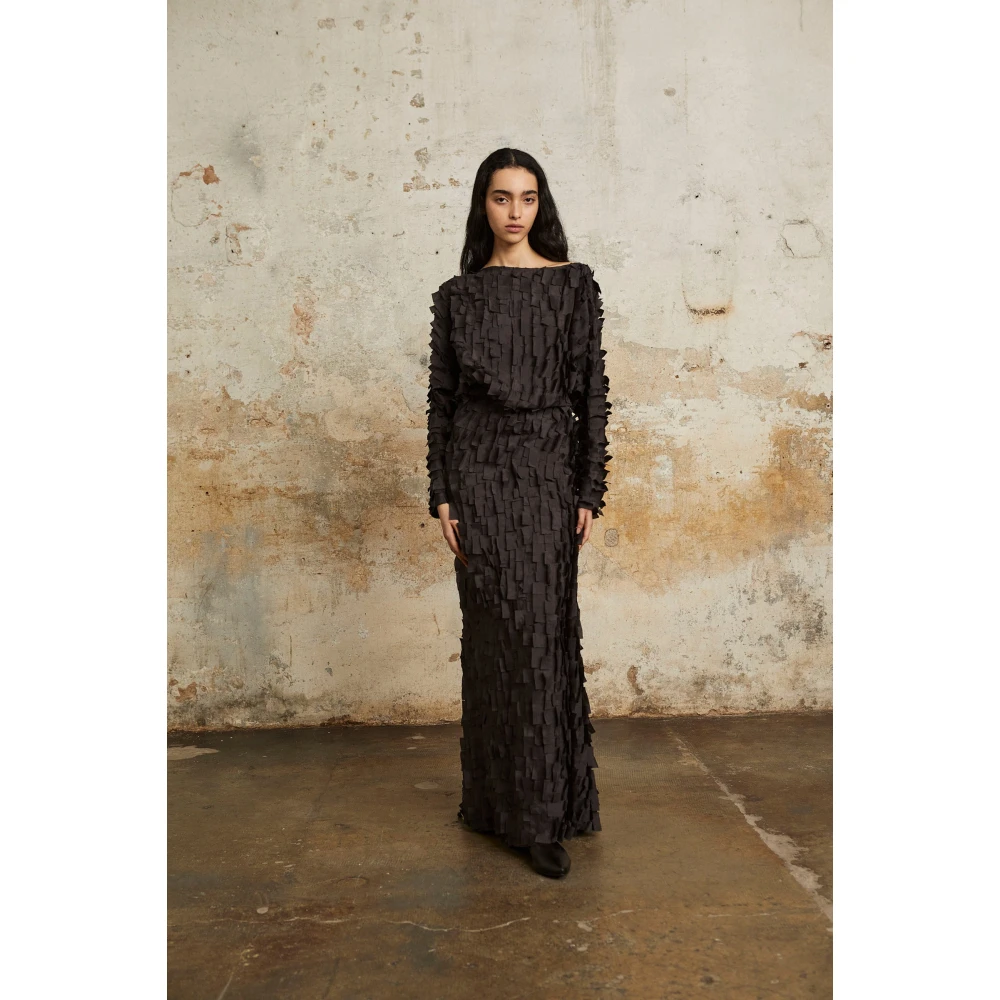 Cortana Zijden Schubben Effect Hoge Taille Rok Black Dames