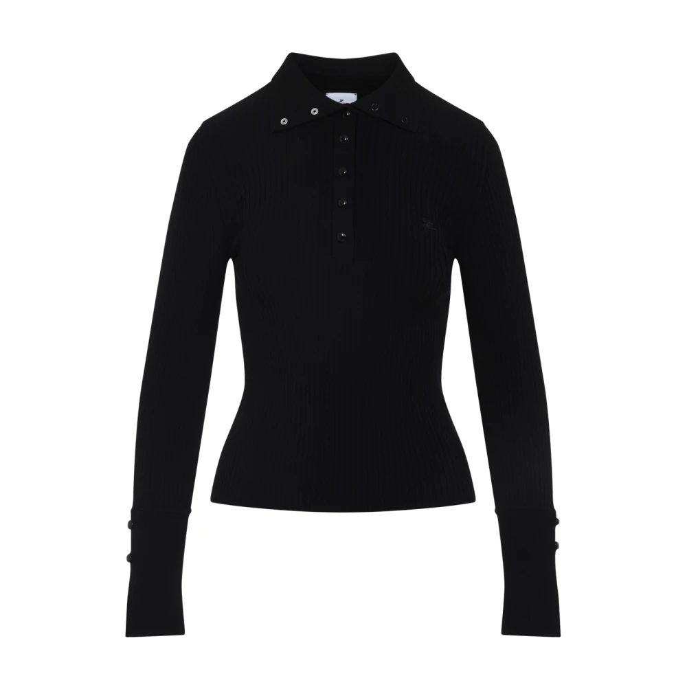 Courrèges Women's Black Ribbed Polo Shirt