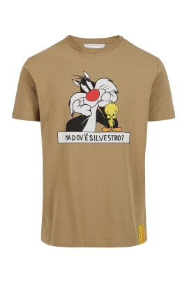 t-shirt-en-coton-de-couleur-boue-avec-impression-looney-tunes