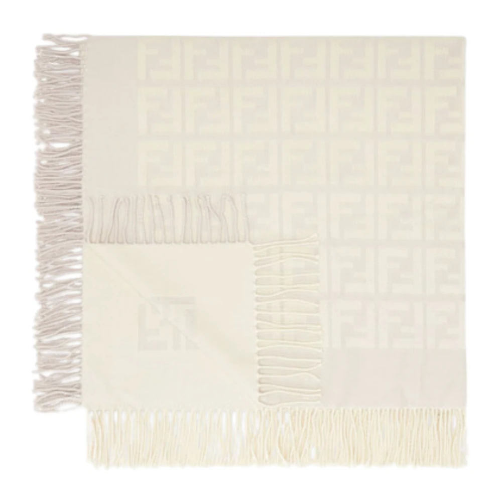 Fendi Luxe Beige Franje Deken Beige Unisex