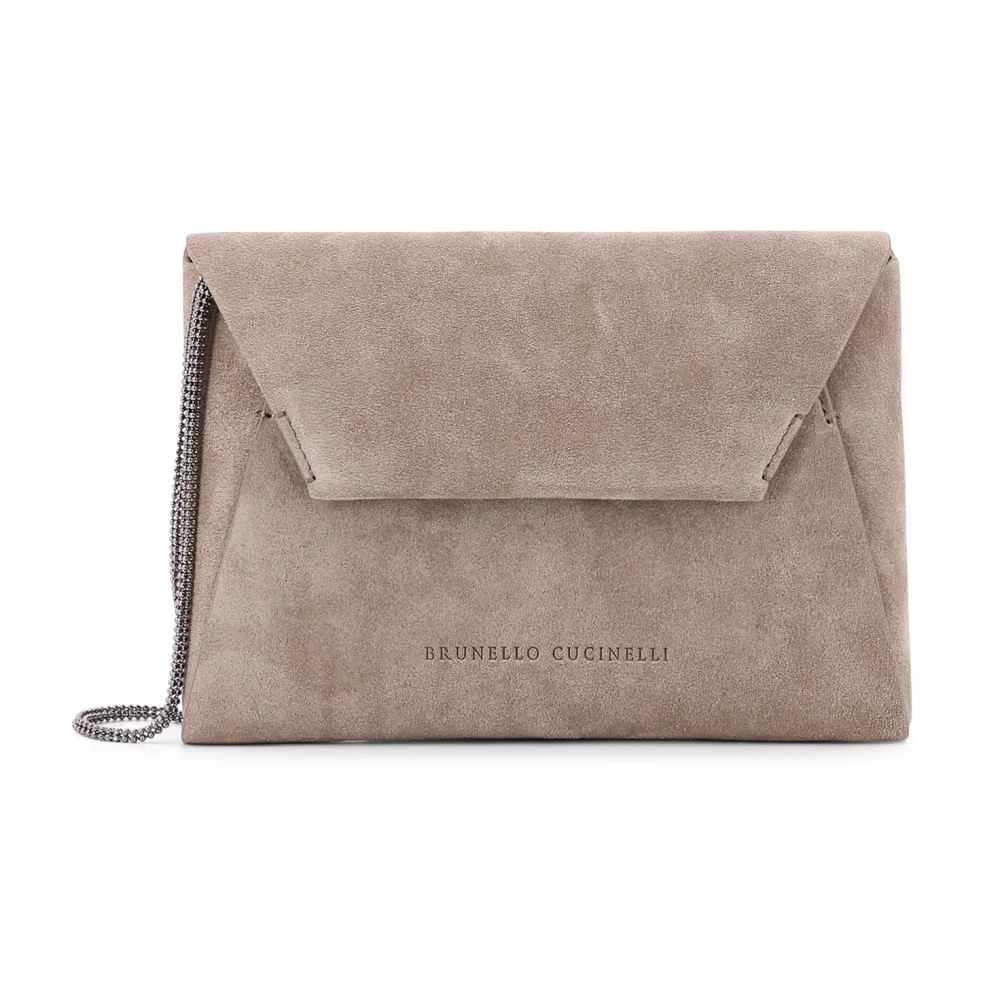 BRUNELLO CUCINELLI Ruskind Clutch met Gegraveerd Logo en Riem Beige Dames