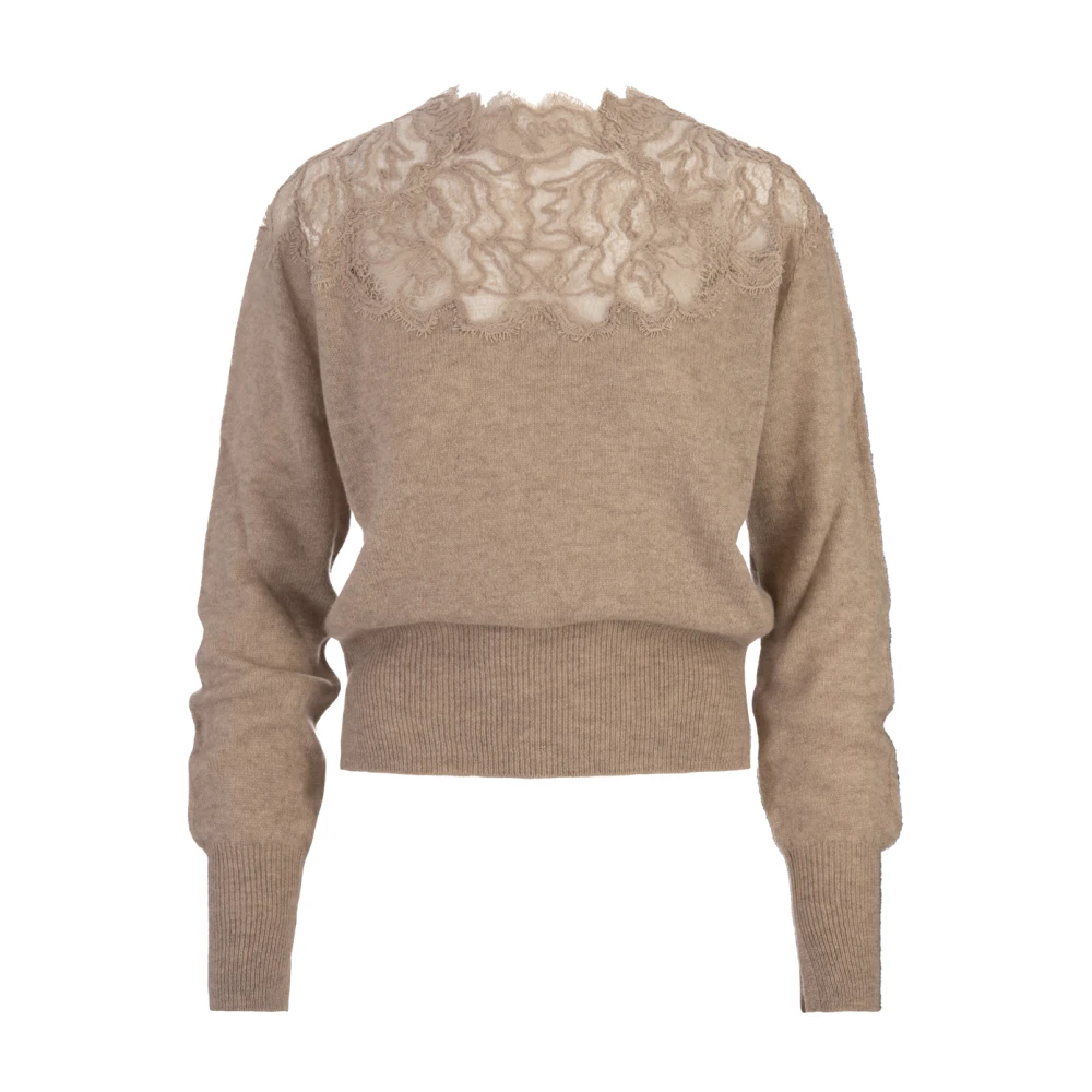 Ermanno Scervino Bruine Kasjmier Kant Sweater Brown Dames