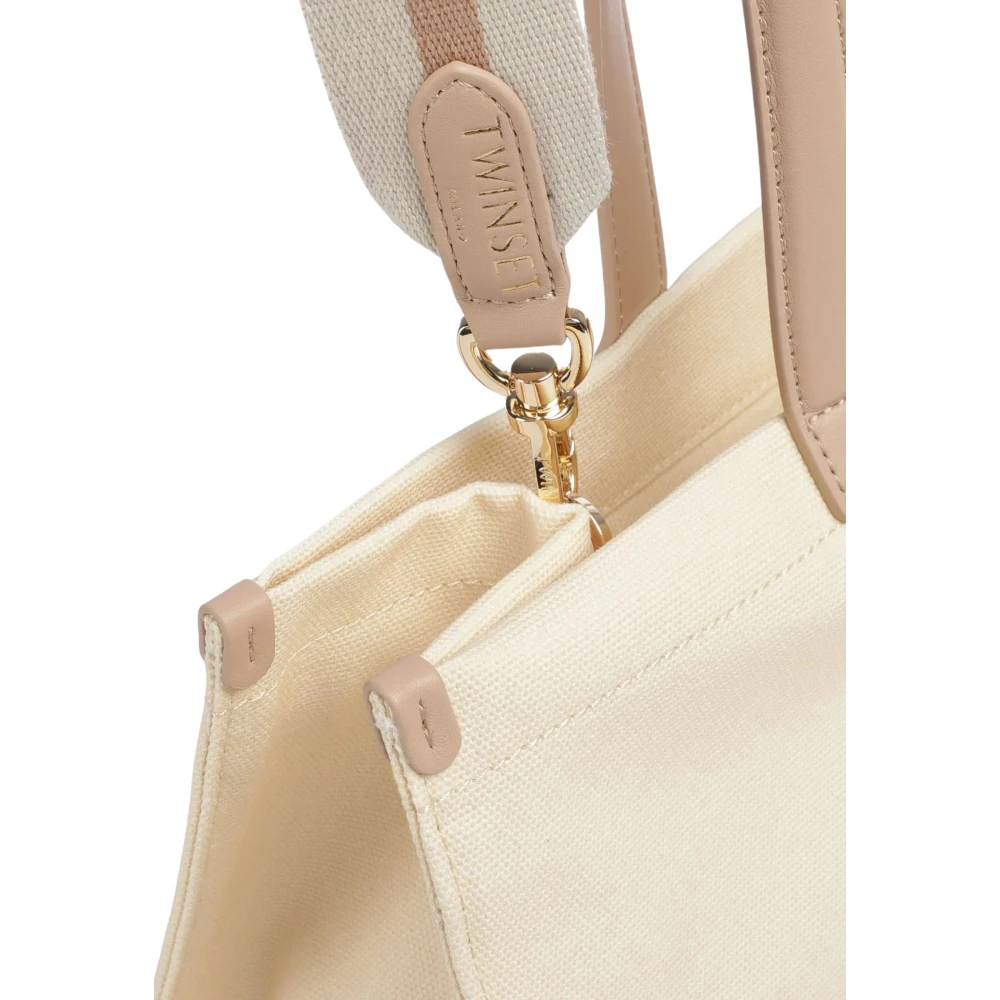 Twinset Canvas Shopper Tas met Logo Print Beige Dames