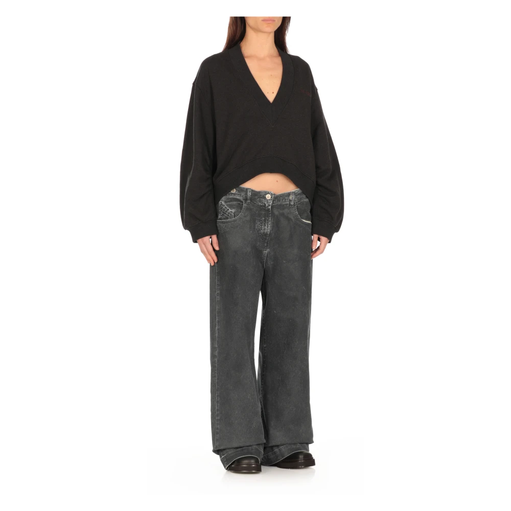 The Attico Zwarte Katoenen V-Hals Sweatshirt Black Dames