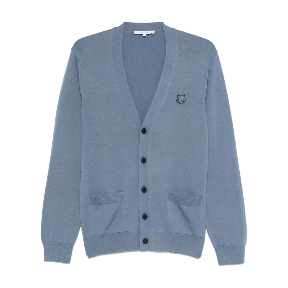 Maison Kitsuné Blauwe V-hals Sweater met Voorknoppen Blue Heren