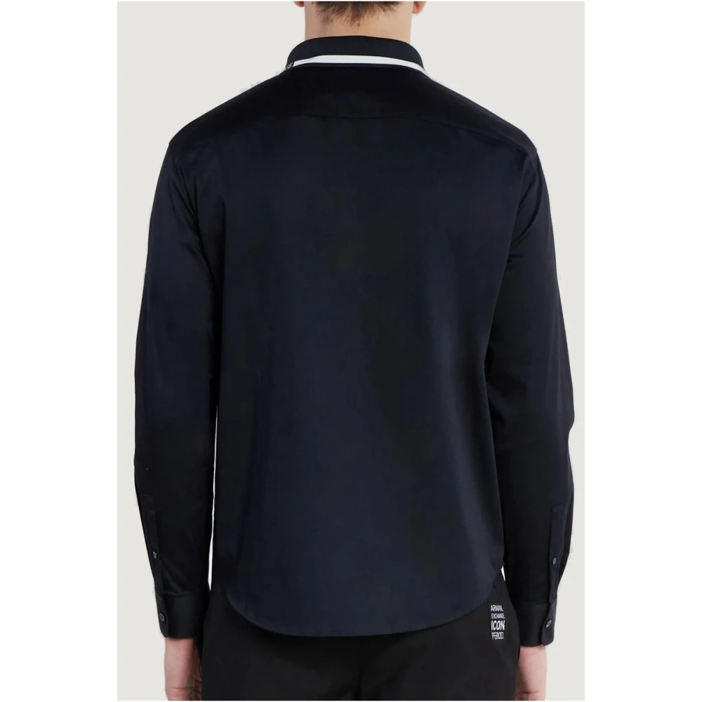 Armani Exchange Blauw Katoenen Overhemd Rechte Snit Blue Heren