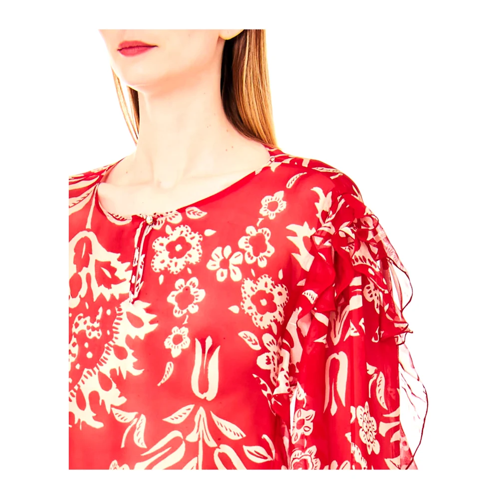 Liu Jo Rode Bloemenprint Blouse Red Dames