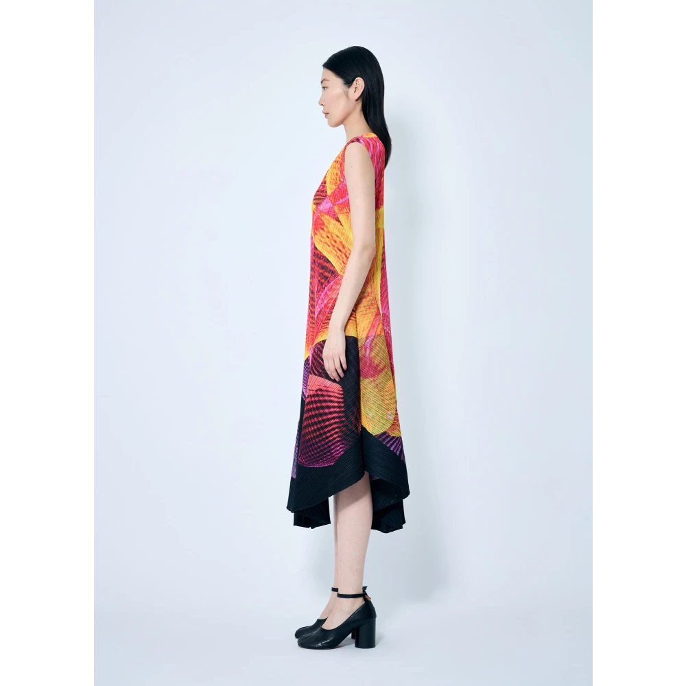Issey Miyake Grafische Print Geplooide Jurk Multicolor Dames